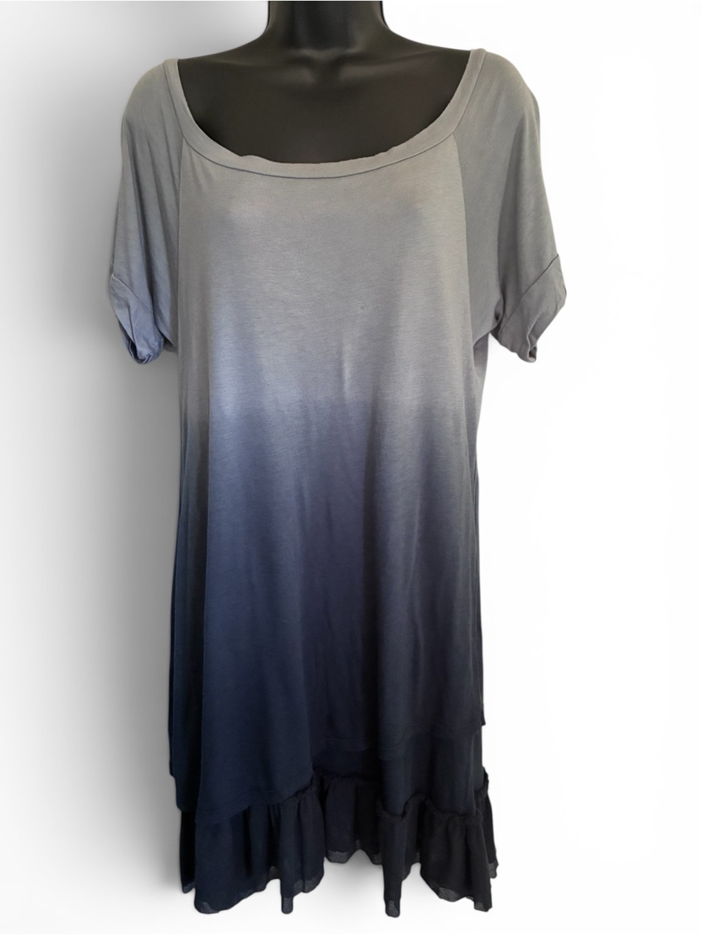 Ella Moss Blue Gray Whimsigoth Ombre Short Sleeve Scoop Neck Tunic Dress Sz S